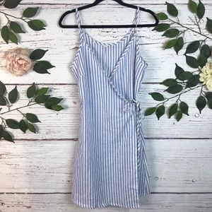 Shein Size Large Stripe Tank True Wrap Dress Seersucker Print Thin Unlined Swim